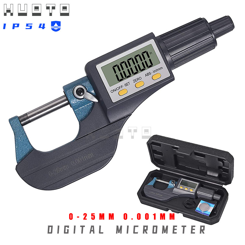 Huoto micromet điện tử thước đo độ dày tường panme hiển thị kỹ thuật số 0-25mm 0.001mm
