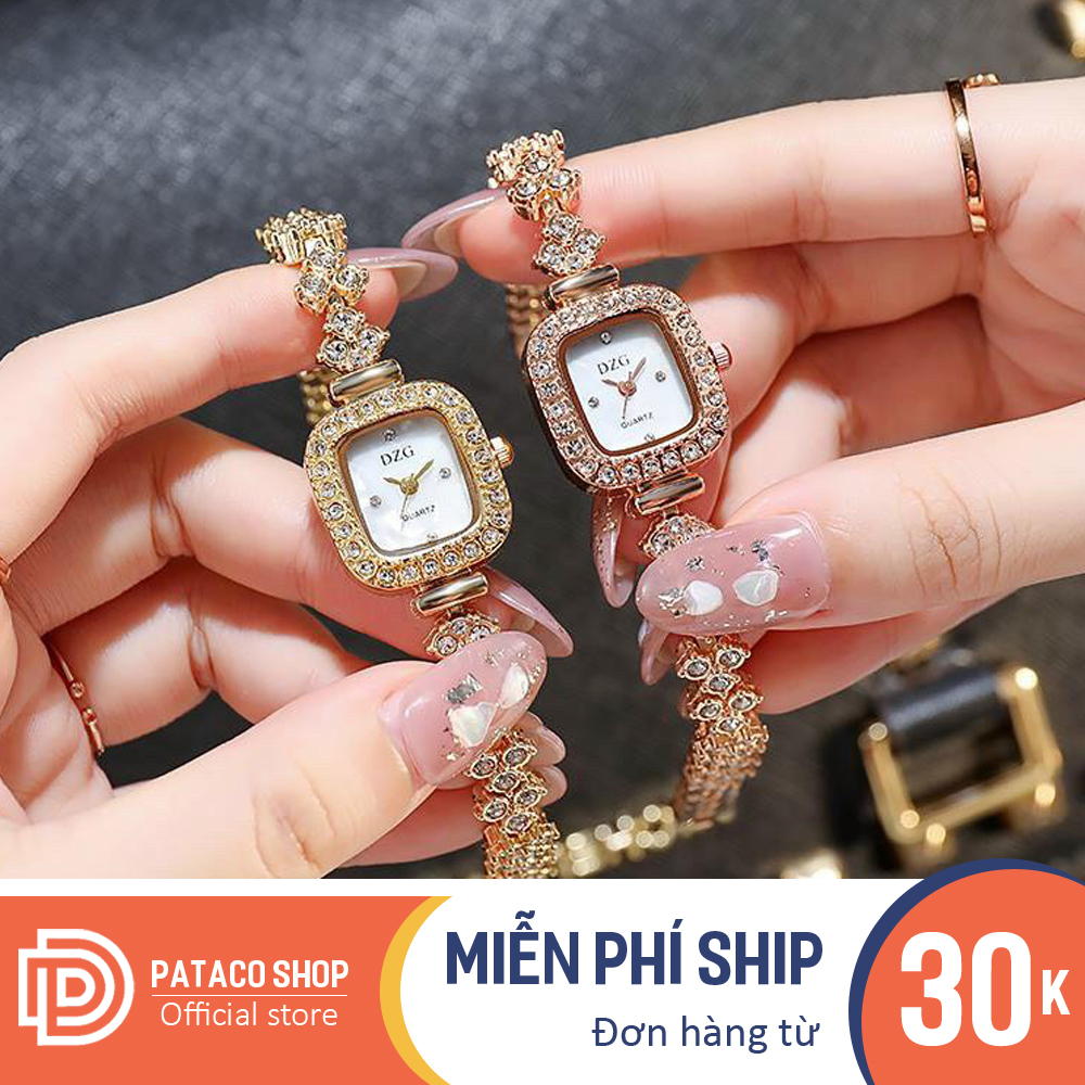 Đồng hồ nữ thời trang DZG D165 mặt vuông viền đính đá sang trọng,dây kim loại siêu hot
