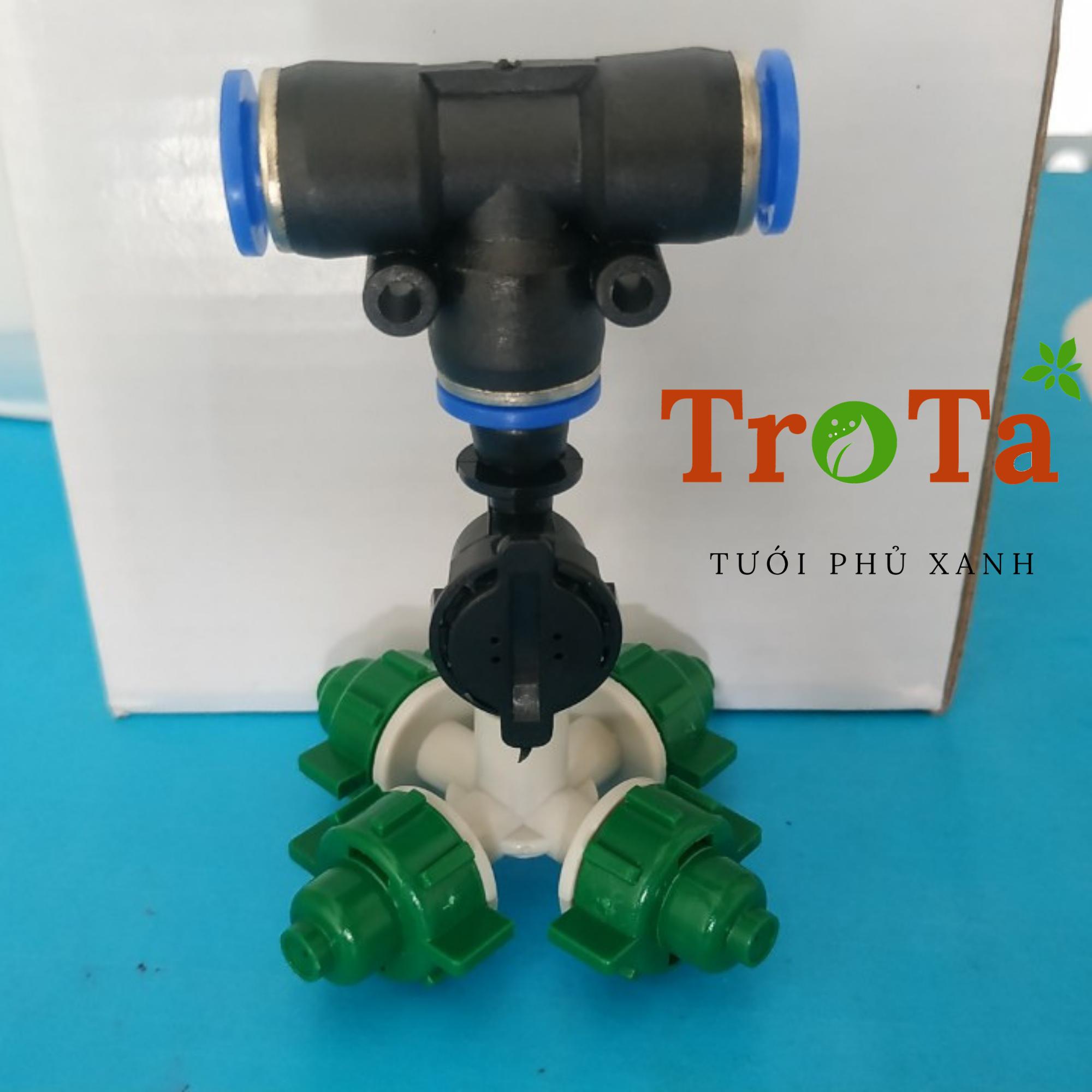 Bộ 10 Béc phun sương 4 hướng gắn kèm chân tê ống 8mm
