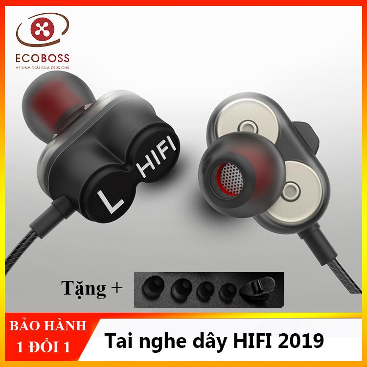 Tai nghe Hifi lỗi kép siêu bass cao cấp 2019 + tặng kèm mút tai + Dây kẹp cố định; Eco Boss SG; , tai nghe gaming thích hợp chơi PUBG, Free Fire,...