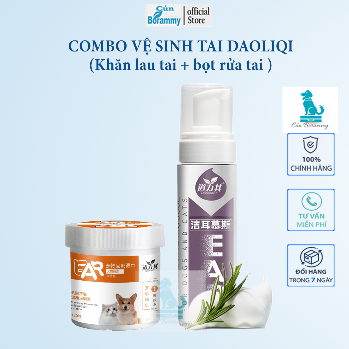Combo vệ sinh tai Daoliqi - Khử mùi hôi tai , làm sạch vết ố bẩn cho thú cưng