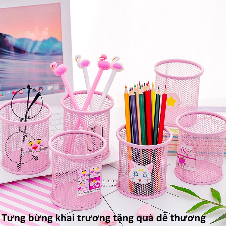 Ống cắm bút tròn lưới dễ thương