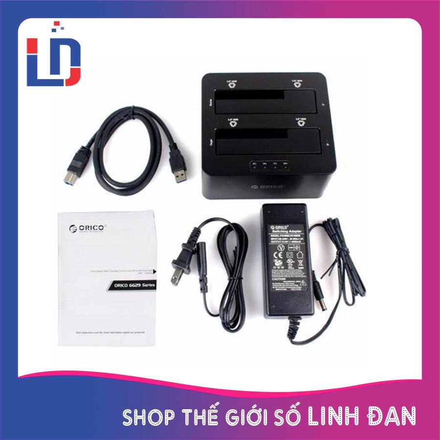 Khay đựng ổ cứng Docking ORICO USB3.0/3.5 /2.5  - 6629US3-C (2 khe- Hình hộp) kèm adapter