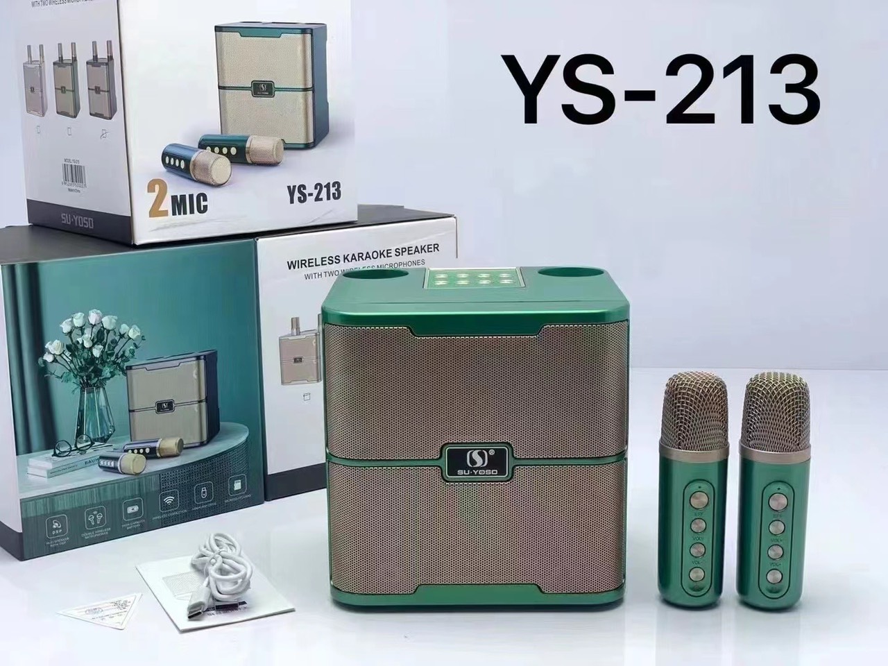 Loa bluetooth karaoke kèm 2 mic ys 213 full box âm thanh chống hú cực hay – sản phẩm chính hãng