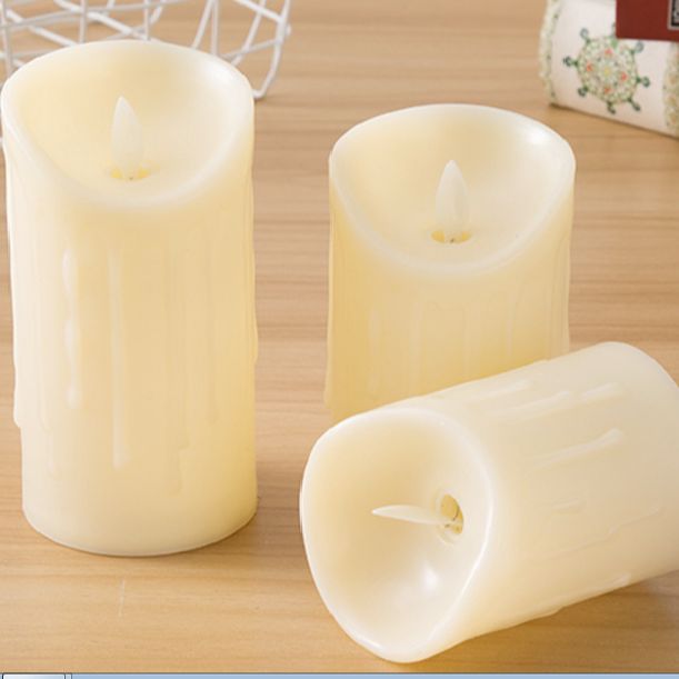 Bộ 3 cây nến điện tử vỏ nhựa, hoa văn chảy, đường kính 7,5cm cao 10-12-15cm