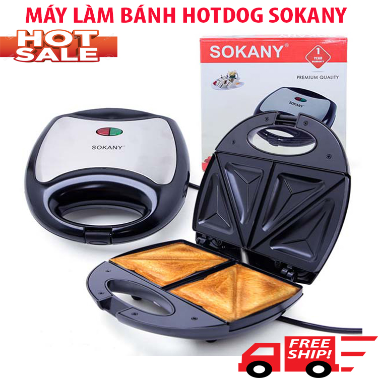 MÁY LÀM BÁNH HOTDOG CHÍNH HÃNG SOKANY KJ-102 - Máy làm bánh sanwich - Máy nướng bánh chống dính cao cấp - Máy kẹp bánh mỳ công suất 750W làm nóng nhanh thiết kế nhỏ gọn- Bảo Hành 12 Tháng