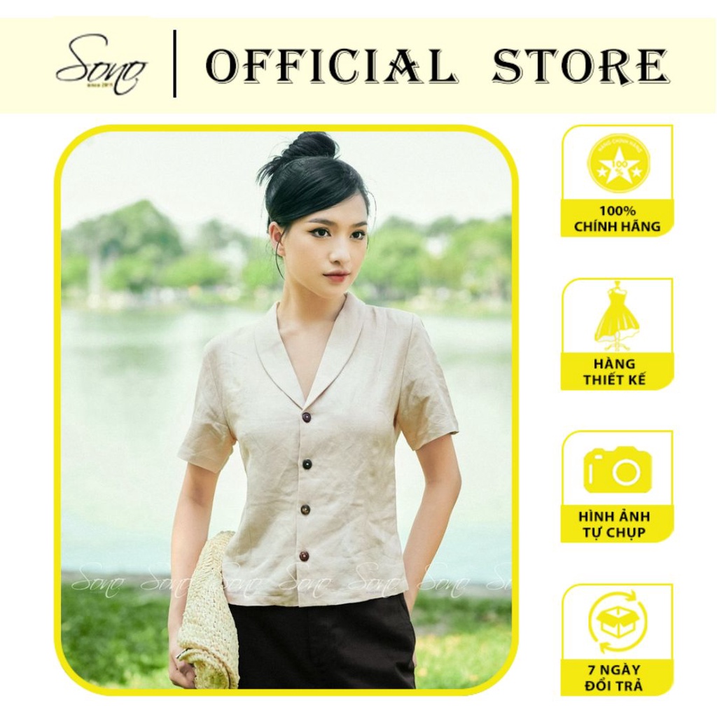 Sono - áo sơ mi crop top cố vest cộc tay chất liệu linen cao cấp