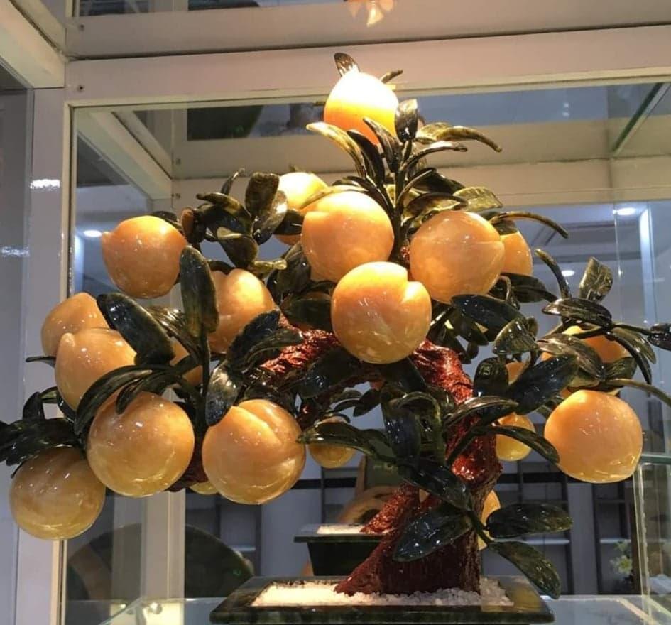 [HCM]Xưởng Sản xuất đá quý Tự Nhiên G.F.H - Cây đào tài lộc - dáng cây phú quý - 18 trái cung trường thọ - đá thạch anh vàng tự nhiên cao 50cm