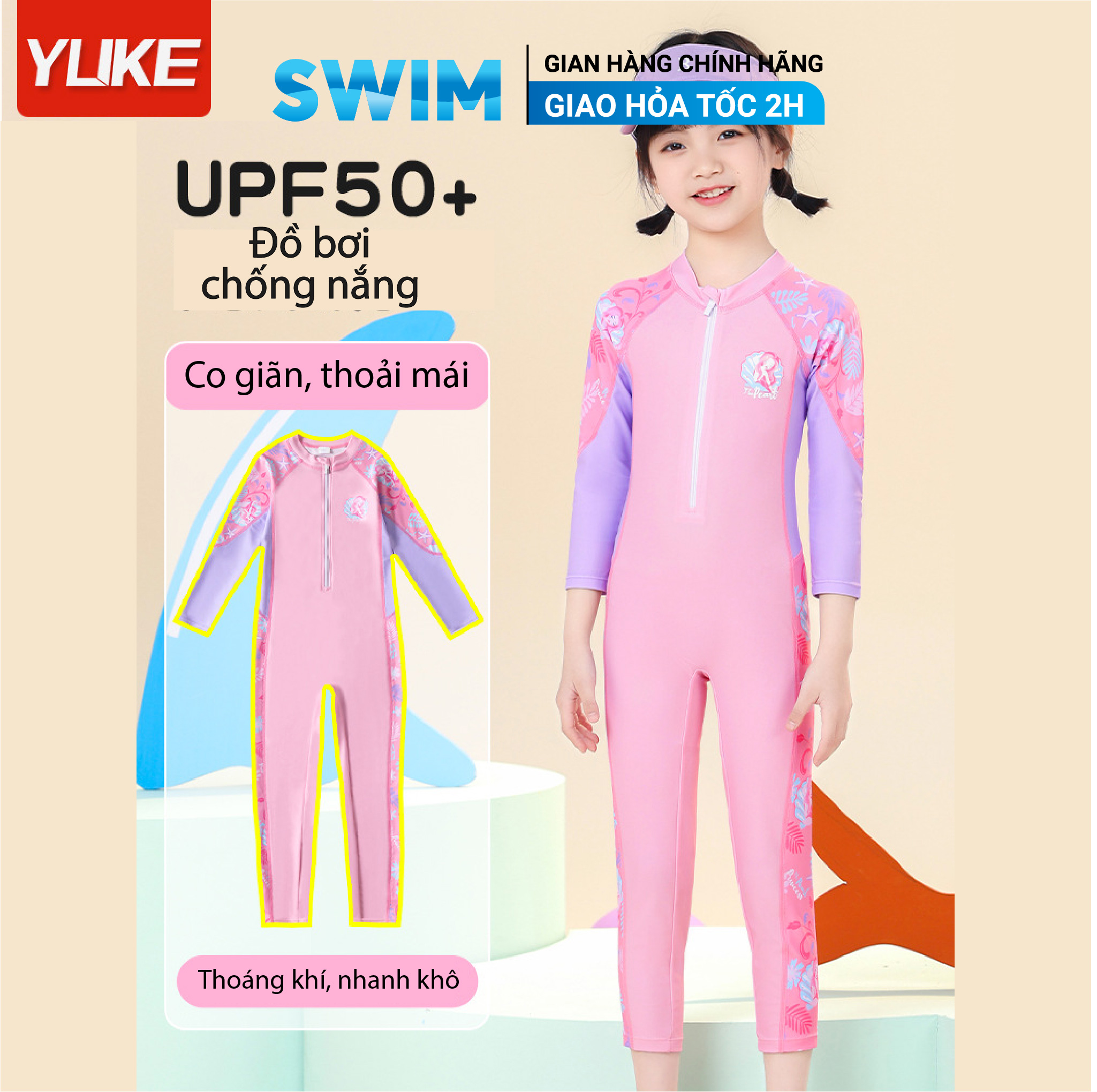 Bộ đồ bơi trẻ em ylike chống nắng bộ bơi bé gái dài tay đồ bơi cho bé bộ bơi liền bé gái dài tay