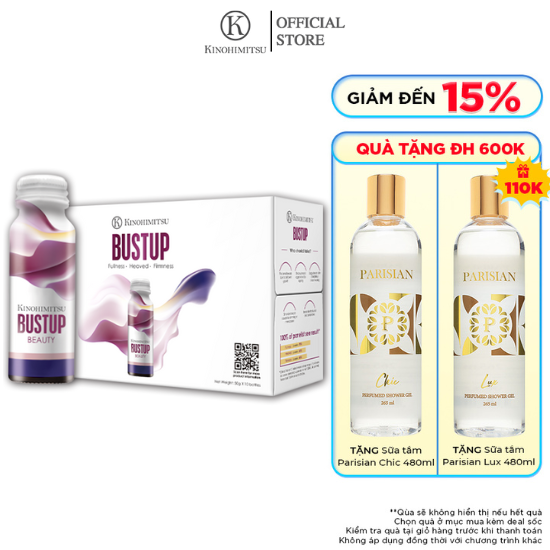 Nước uống nở ngực Bustup Kinohimitsu giúp tăng kích thước, đều màu và săn chắc vòng 1 (50gx10 chai)