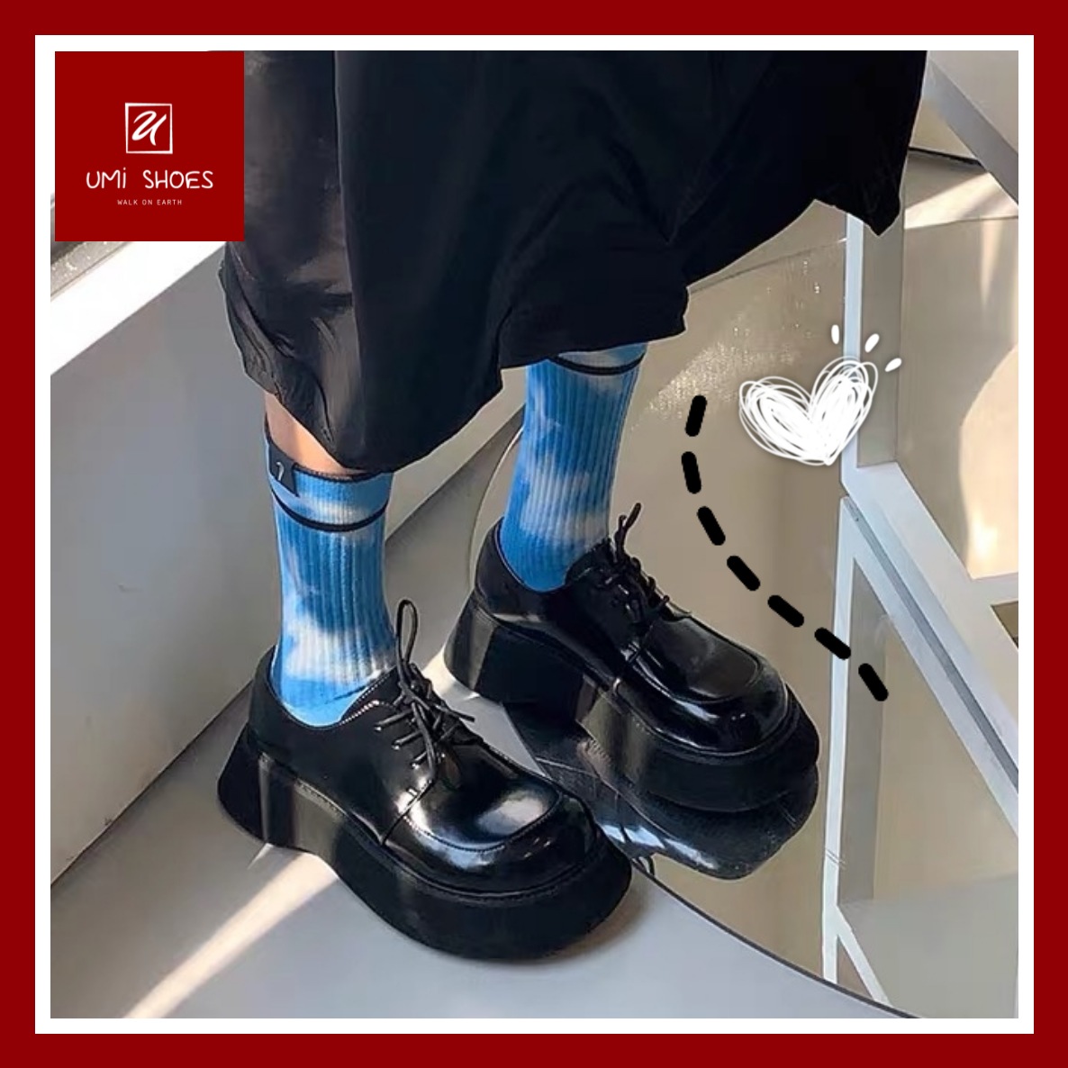 [ẢNH THẬT Ở CUỐI] Giày oxford nữ ulzzang búp bê anh quốc đế cao to bự dày  da bóng/trơn mũi vuông tăng chiều cao thời trang Hàn quốc