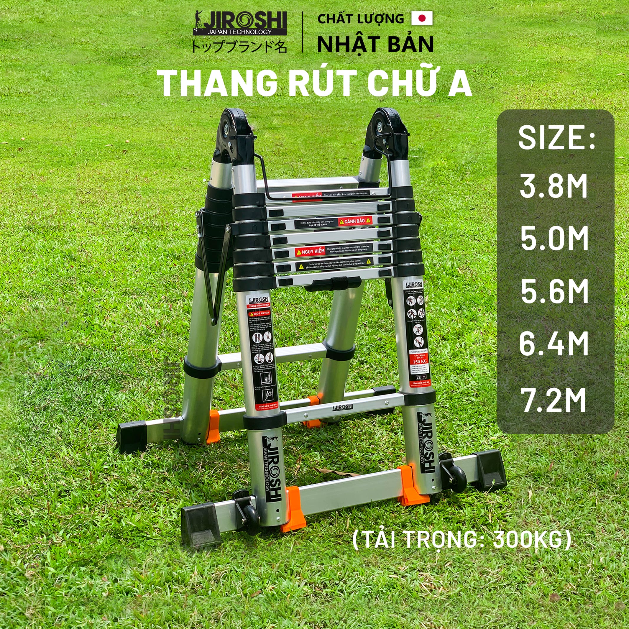 Thang Nhôm Rút Chữ A 1.9+1.9 mét JlROSHl Công Nghệ Nhật Bản