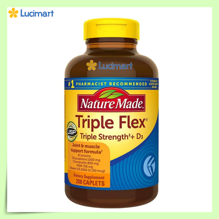 [HCM]Viên uống bổ khớp Triple Flex Triple Strength +D3 Nature Made 200 viên nang [Hàng Mỹ hạn dùng 2023]