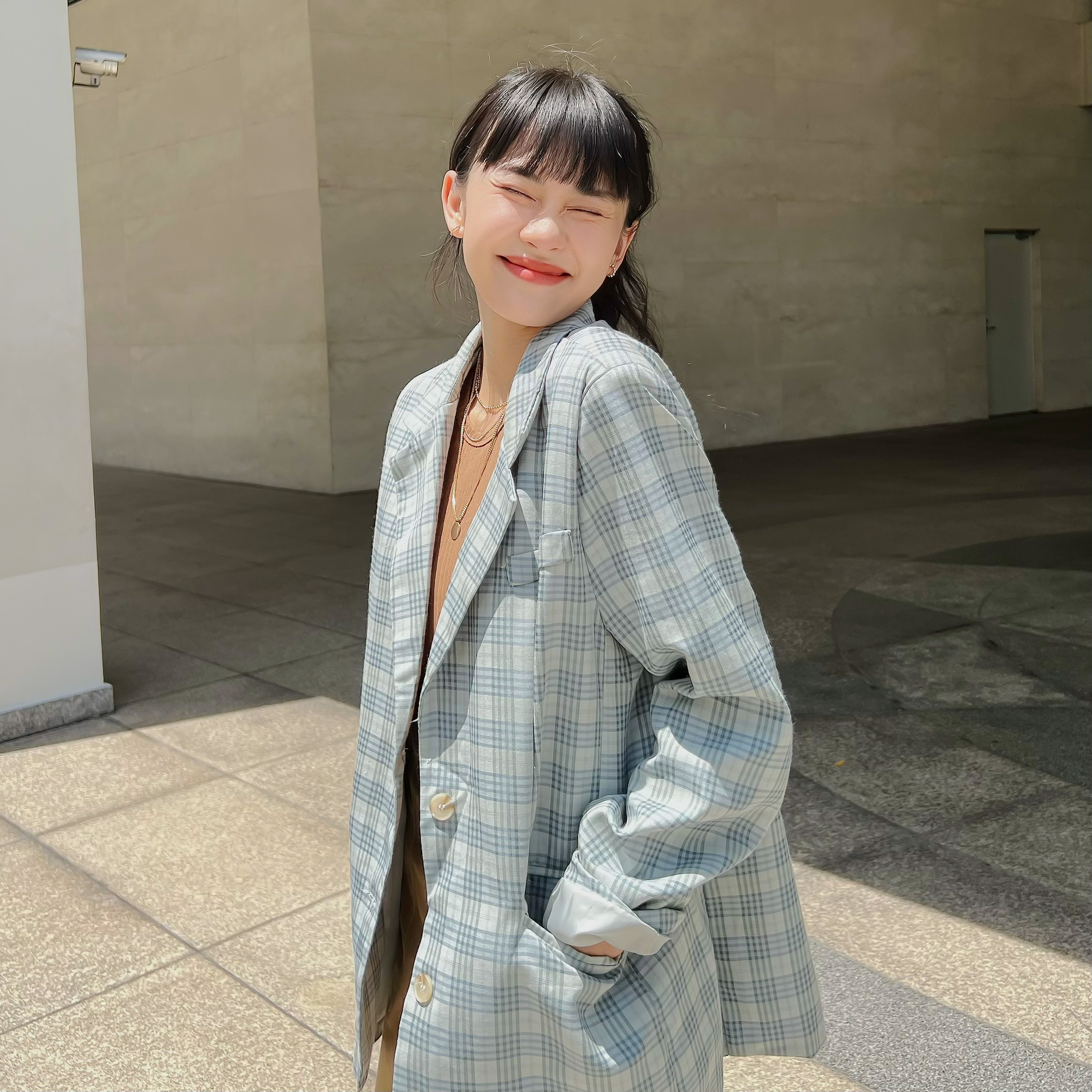 Áo khoác blazer caro vuông 2 màu lenclothing 8520