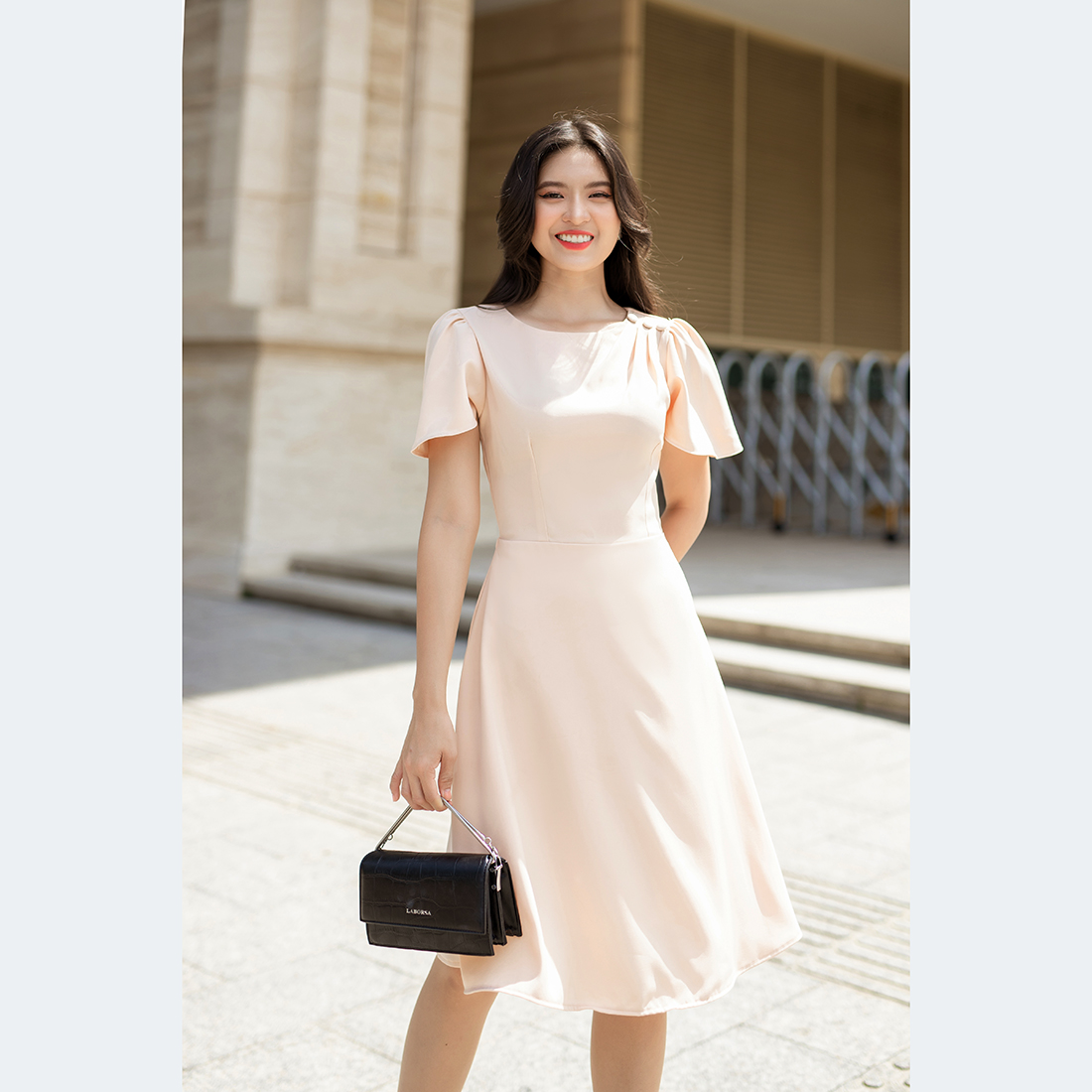 Đầm công sở phối nút vai - eden fashion store - d502