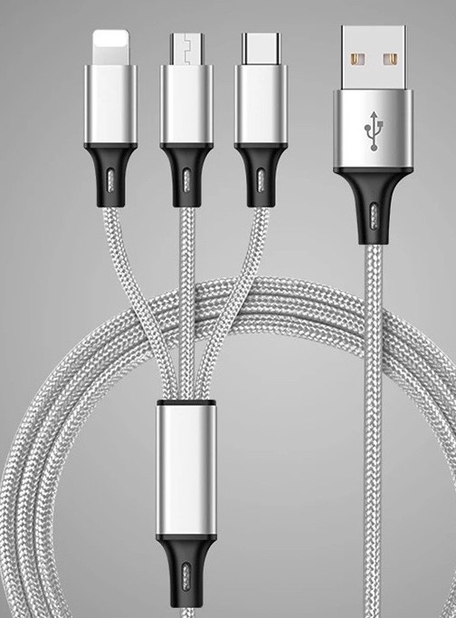 Cáp sạc nhanh usb 3 trong 1 dây sạc nylon cho iphone samsung xiaomi huawei vivo oppo micro usb type c lightning ds-001