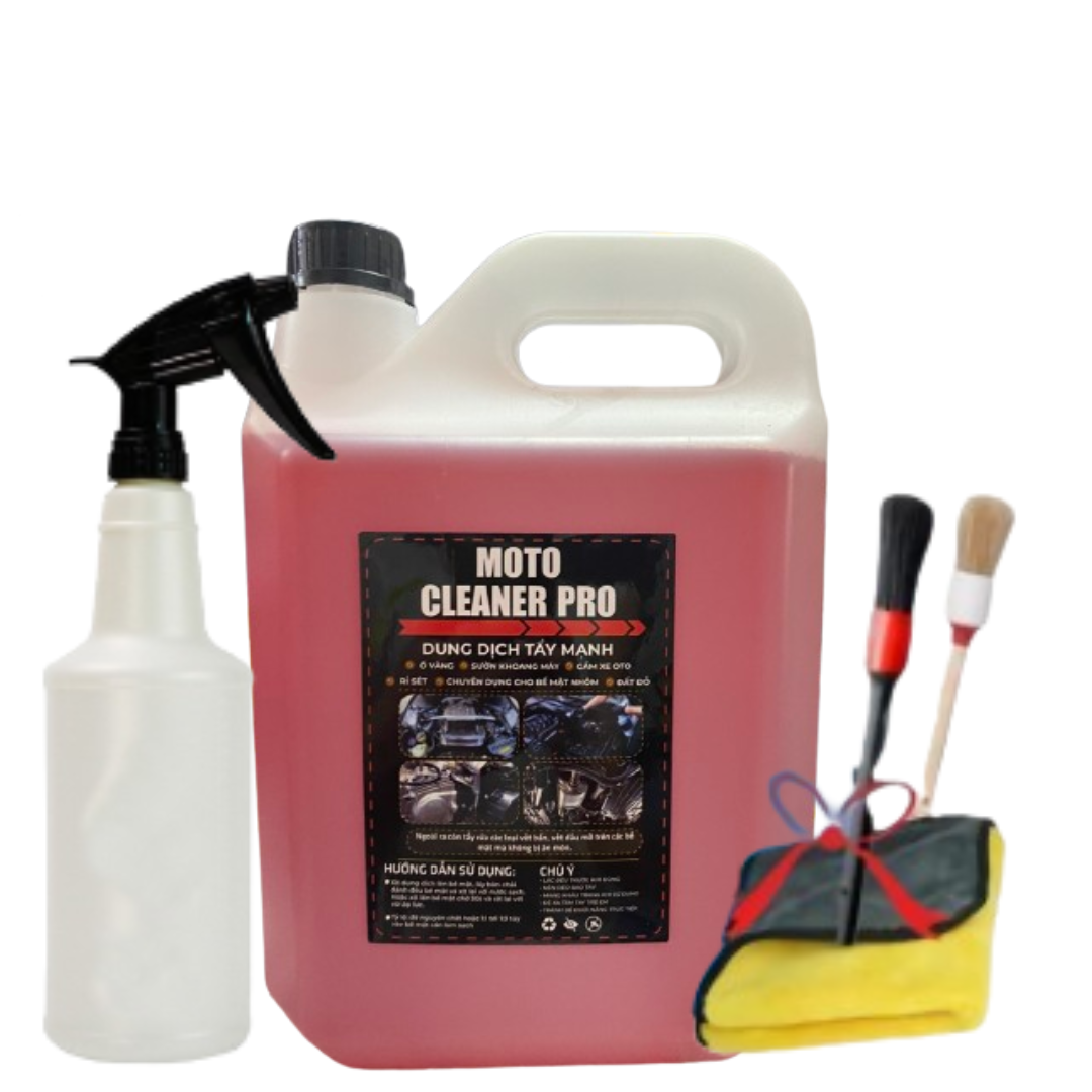 [Can 5 lít ] Moto Cleaner Pro , dung dịch tẩy rửa đất đỏ , dầu mỡ , tẩy rửa siêu sạch sên xích an toàn cho bề mặt nhựa , kim loại (đảm bảo không hư hại cho bề mặt) , mẫu mới tẩy sạch hơn 30% tẩy rửa siêu sạch kèm quà tặng theo phân loại)