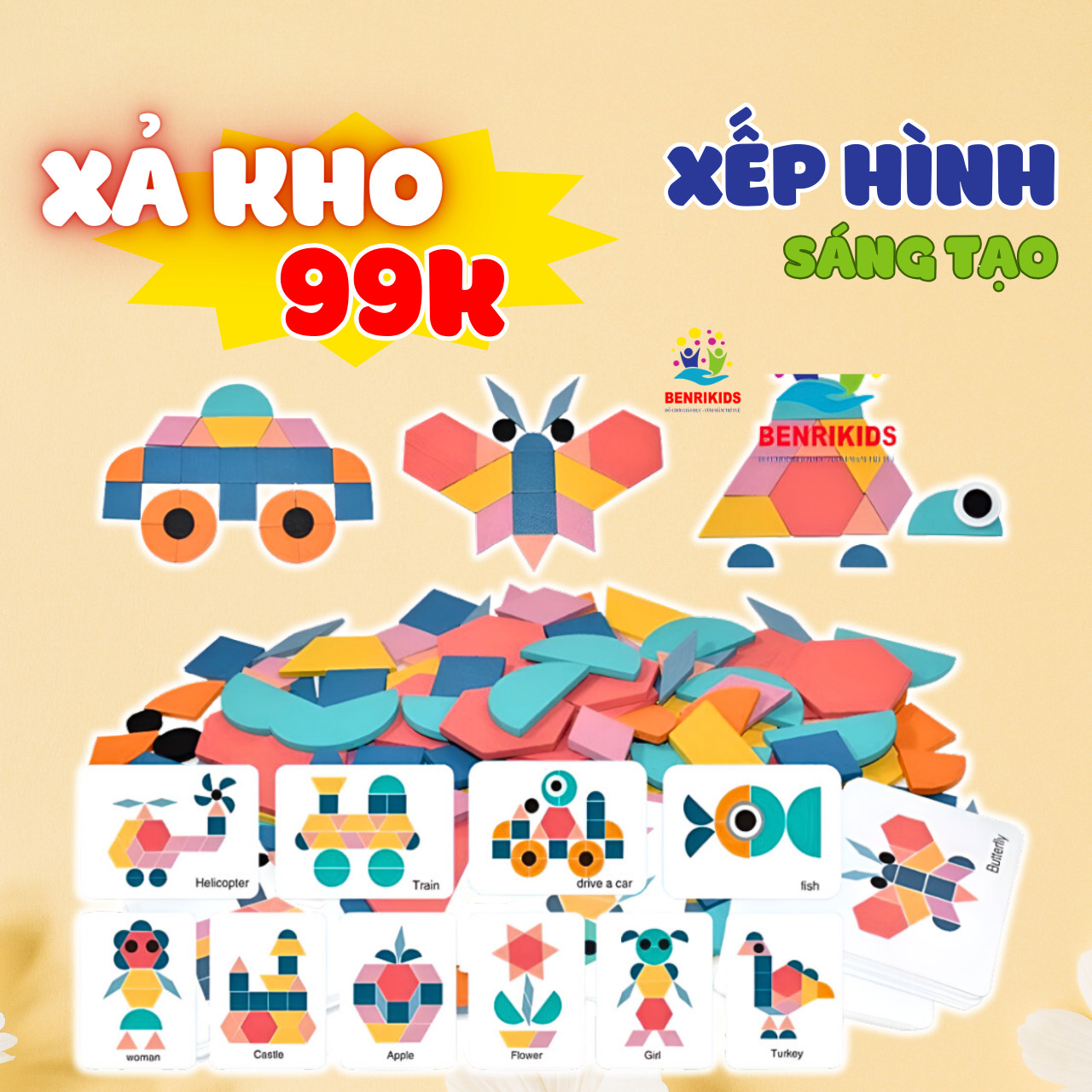 Bộ Đồ Chơi Xếp Hình Puzzle 180 Chi Tiết Bằng Gỗ Benrikids Cho Bé Từ 1 Tuổi Phát Triển Tư Duy Sáng Tạo , Đồ Chơi Gỗ Thông Minh Cho Trẻ Em