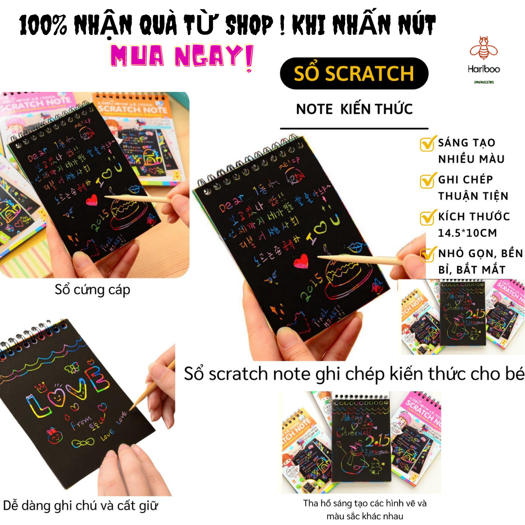 Sổ scratch note - sổ than ma thuật cầu vồng a6