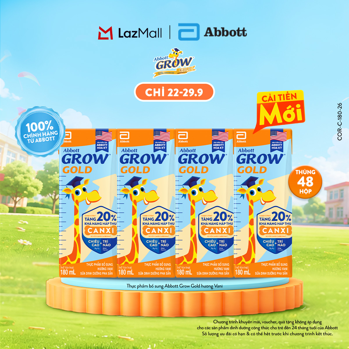 Thùng 48 hộp thực phẩm bổ sung sữa tiệt trùng pha sẵn Abbott Grow Gold hương Vani 180ml cho trẻ từ 1 tuổi (bao bì thay đổi theo từng đợt nhập hàng)