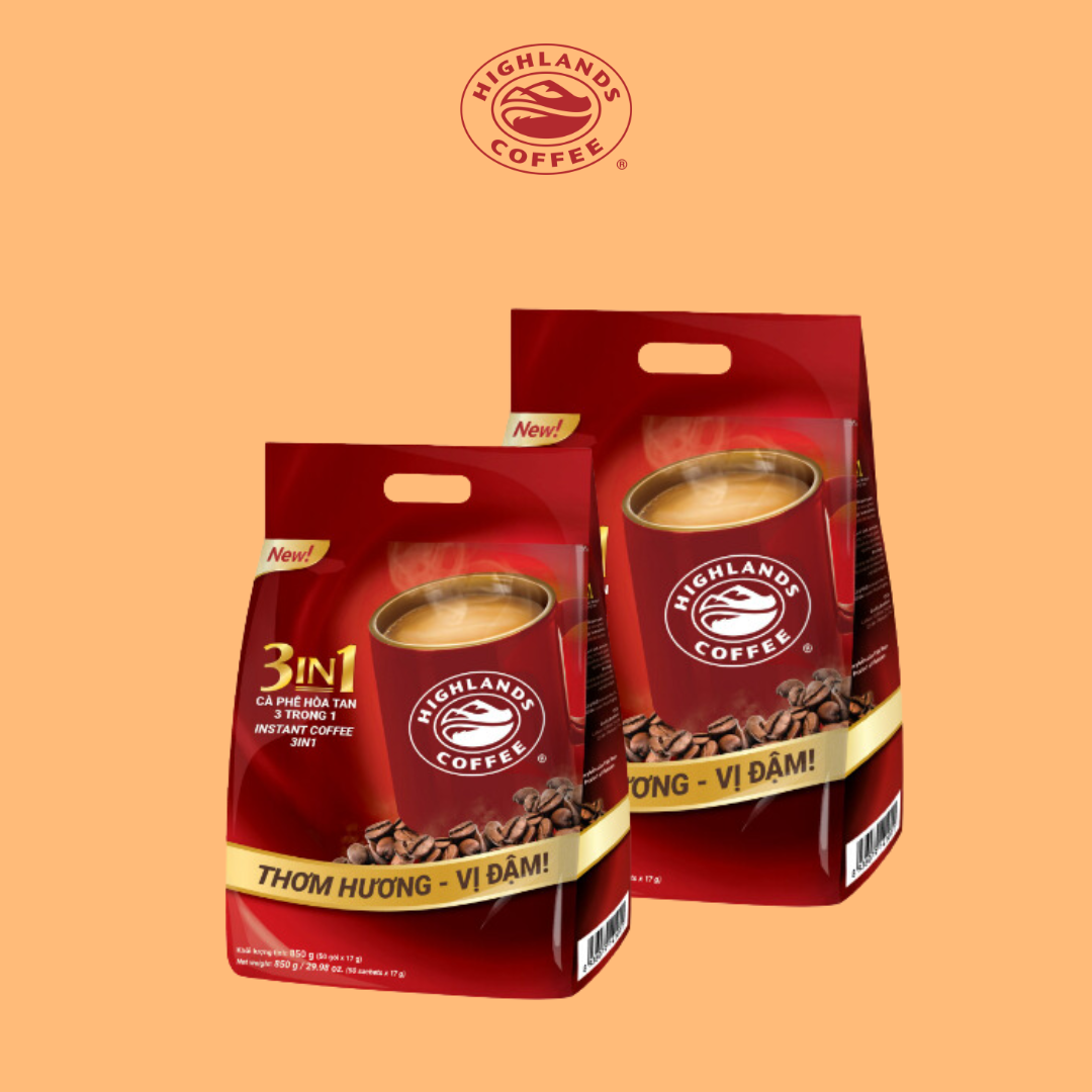 [GIẢM 10%] COMBO 2 TÚI CÀ PHÊ HOÀ TAN 3IN1 HIGHLANDS COFFEE - 50 GÓI