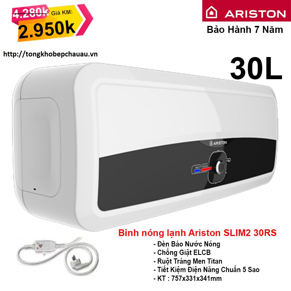 Bình nóng lạnh Ariston 30L ngang SL2 30RS(http://tongkhobepchauau.vn/