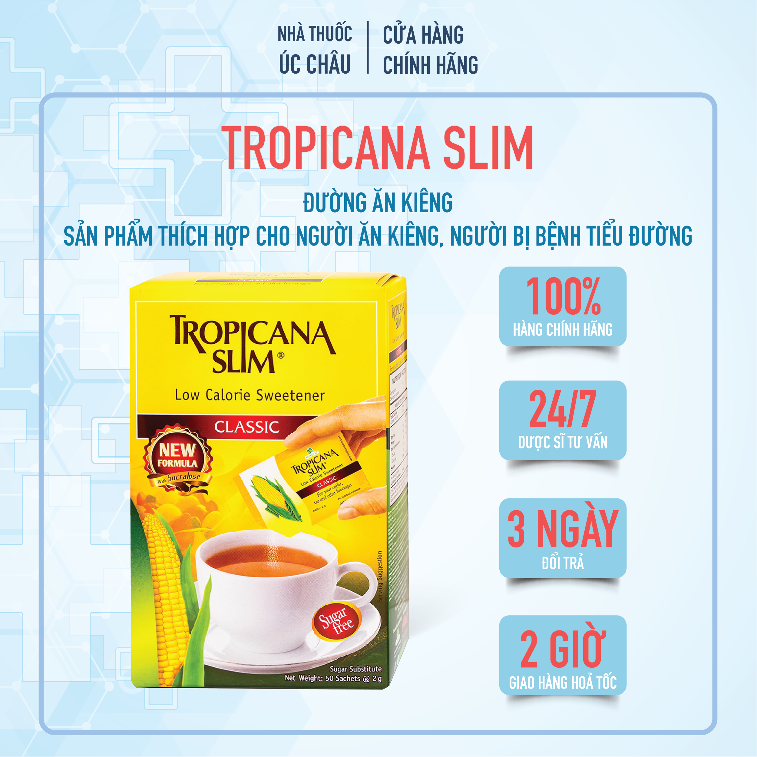 (combo 2 hộp ) Đường bắp ăn kiêng với công thứ tạo ngọt thể hiện mới Surcalose Tropicana Slim Classic 100g (50 x 2g) - Thích hợp cho người ĂN KIÊNG người bệnh TIỂU ĐƯỜNG người BÉO PHÌ người muốn KIỂM SOÁT CÂN NẶNG