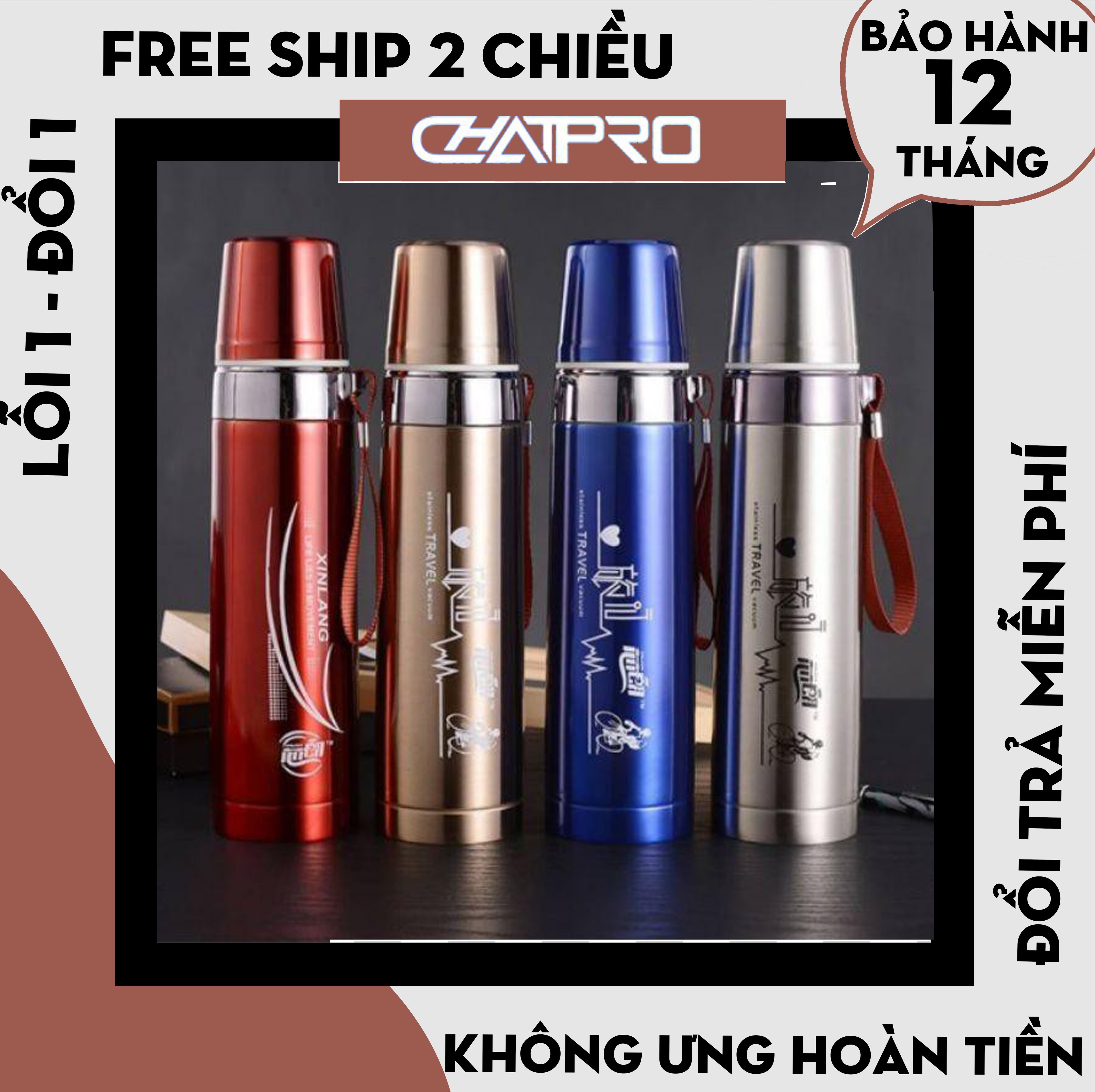 (Hàng Loại 1) Bình giữ nhiệt dung tích lớn 800ml , 1000ml , 1.2L bằng Inox 304 cao cấp 2 lớp