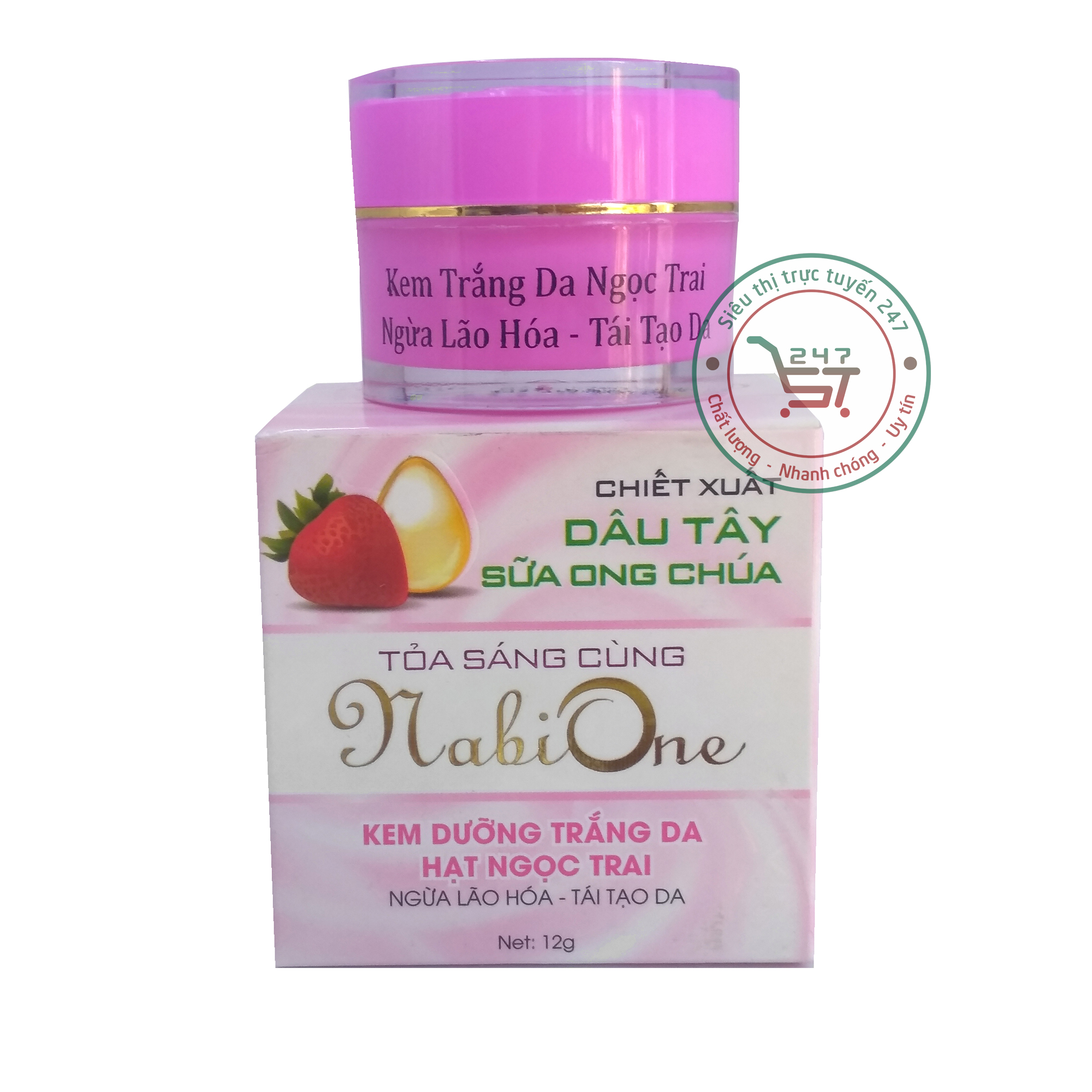 Kem dưỡng Trắng da mặt Ngừa lão hóa Tái tạo Se khít lỗ chân lông hạt ngọc trai NabiOne 12g (Trắng Hồng)