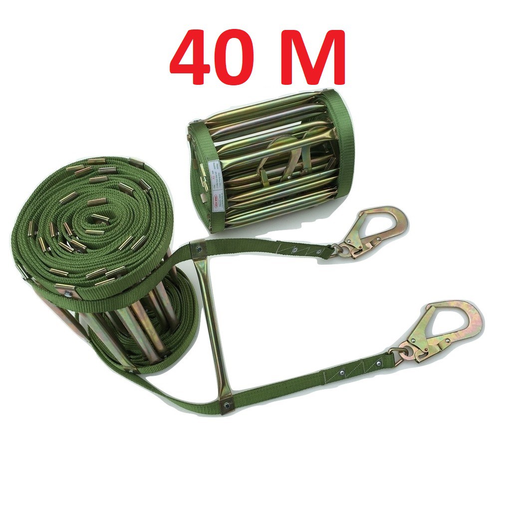 Thang dây pccc, thoát hiểm nhà cao tầng - dài 40m - có 2 đầu móc tải trọng 300kg