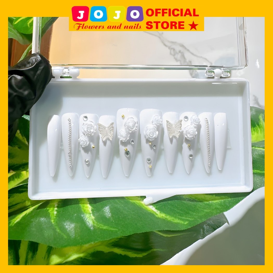 Nail box thiết kế 24 móng màu trắng trắng tiểu thư sang chảnh cô dâu chụp ảnh Jojo's mã PP10