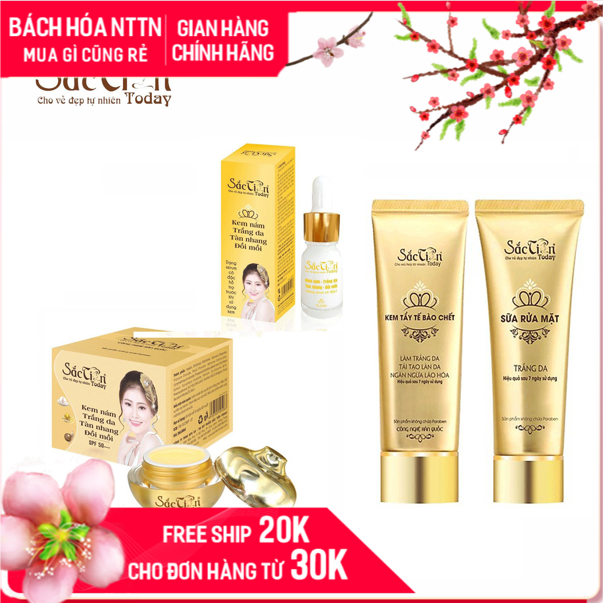 Bộ kem dưỡng trắng da ngăn ngừa thâm nám tàn nhang đồi mồi vip Sắc Tiên Today công nghệ Hàn Quốc