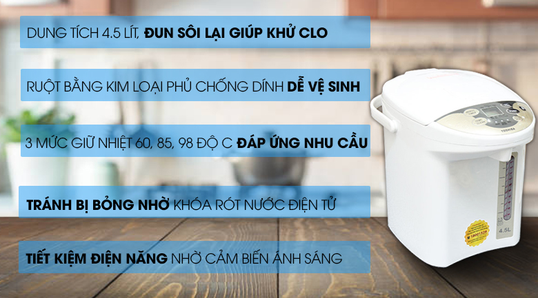 Bình thủy điện toshiba plk-45sfvn 4.5 lít hàng trưng bầy chính hãng 100%
