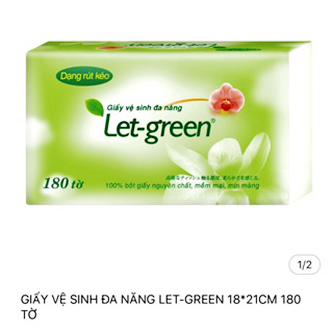 [Hoàn Tiền 10%] [HCM] Giấy vệ sinh đa năng Let-Green 18x21cm loại 180 tờ