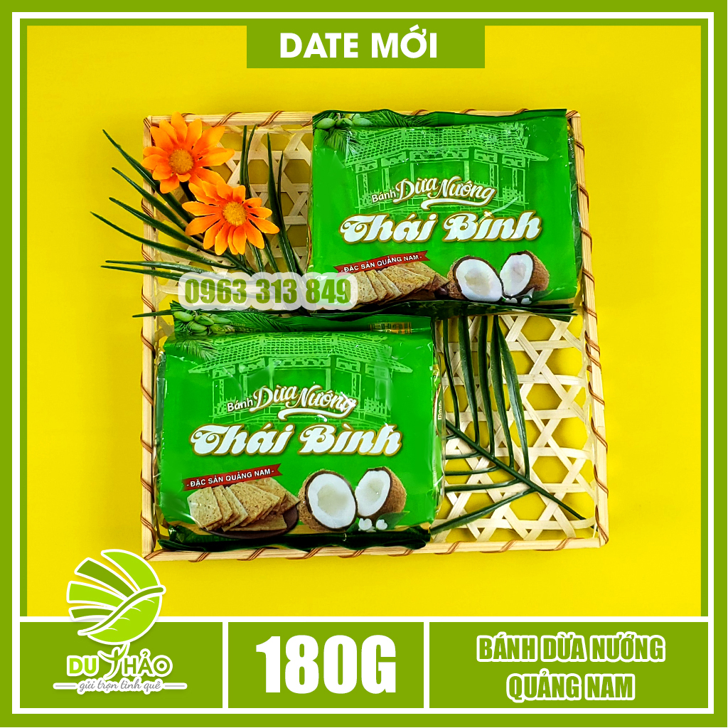 Đặc sản bánh dừa nướng gia truyền Quảng Nam thương hiệu Thái Bình túi 12 gói, bánh giòn thơm ngon