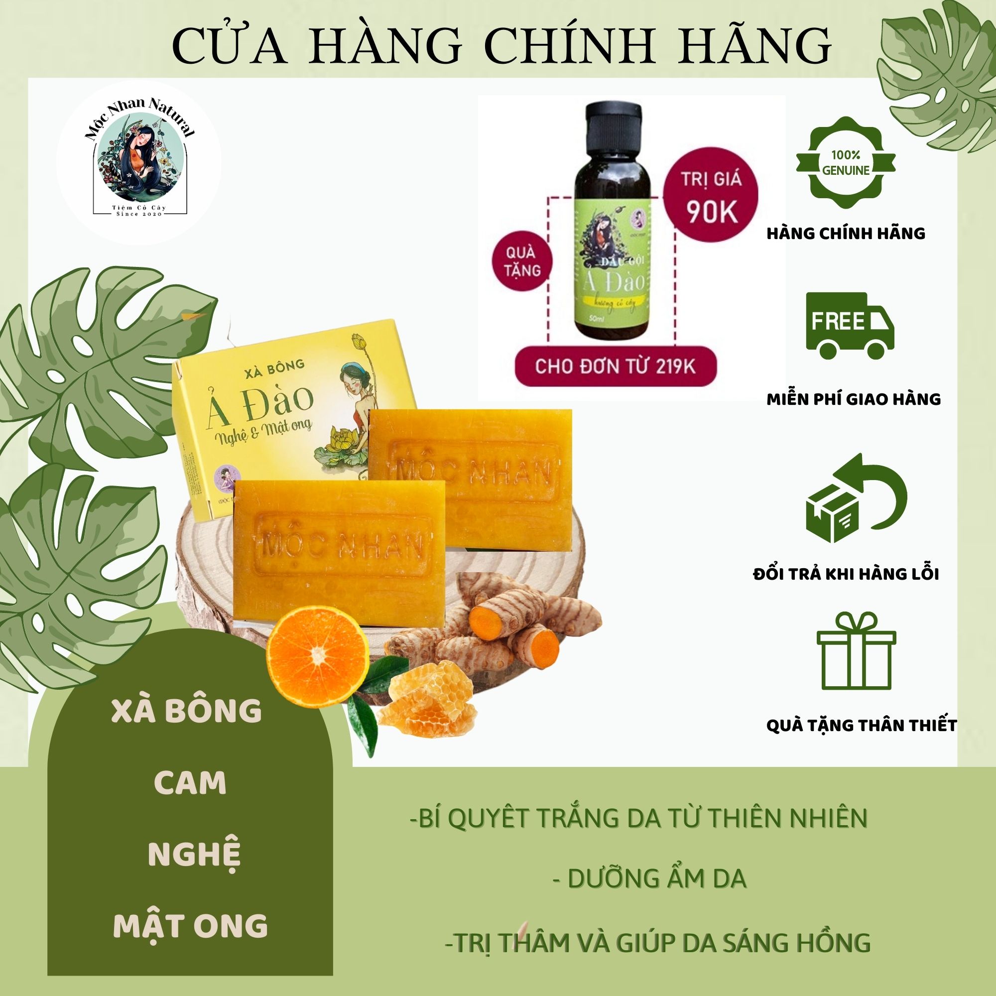 Xà bông nghệ mật ong handmade, thảo dược, thiên nhiên, sáng da, mờ thâm chính hiệu MỘC NHAN 100g