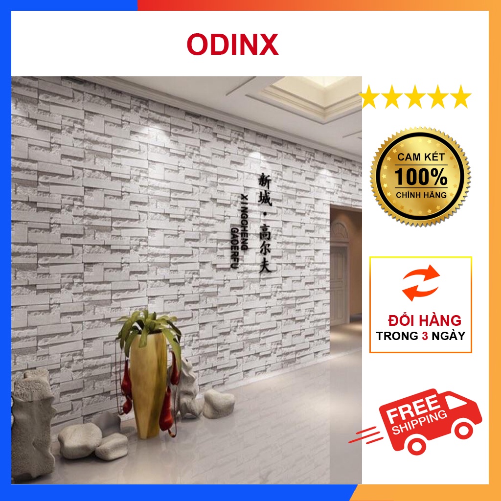 Giấy Dán Tường Giả Gạch Xám 3d Sẵn Keo Cuộn 10m Khổ 45cm ODINX