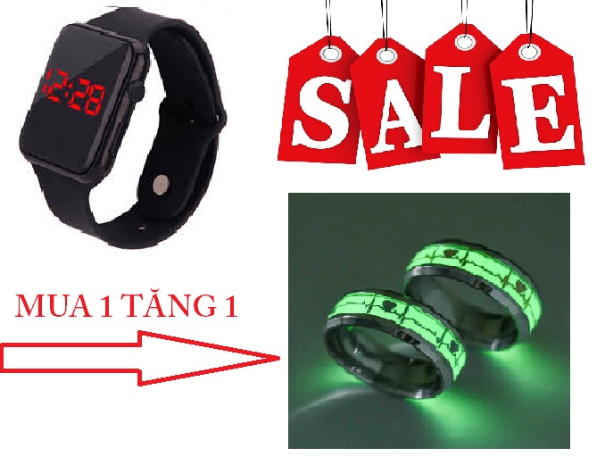 SALE SỐC MUA 1 TẶNG 1: Đồng hồ led dạng táo TẶNG ngay nhẫn TITAN dạ quang