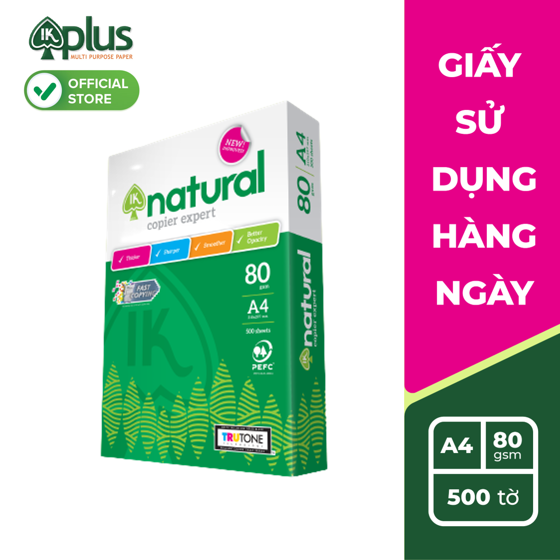 Giấy IK Natural A4 80gsm - Giấy photo, giấy in văn phòng, giấy vẽ - Hàng chính hãng
