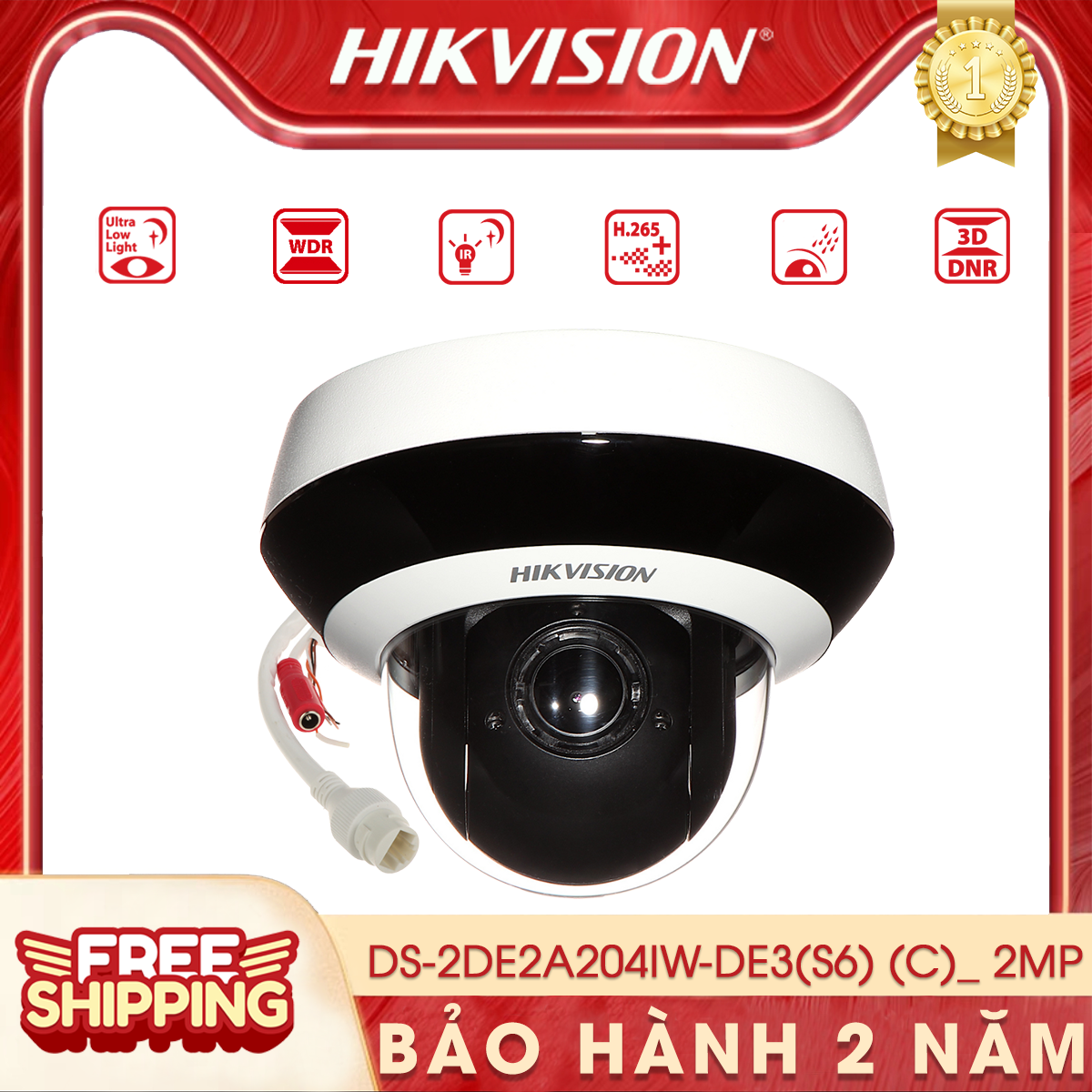 Camera IP Speed dome cao cấp ngoài trời PTZ Hikvision DS-2DE2A204IW-DE3(S6) (C)| 2MP | Có mic | Hồng ngoại | Zoom rõ nét