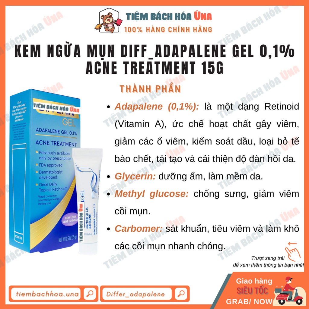 Gel giảm mụn Differi Adapalene Gel 0.1% Acne Treatment