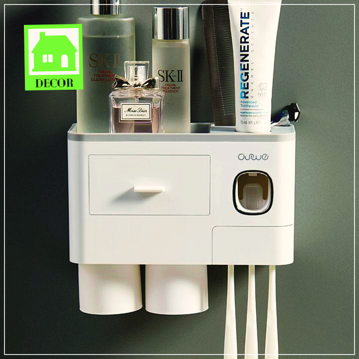 Bộ nhả kem đánh răng tự động OENON thông minh, kệ nhả kem đánh răng, có giá để điện thoại tiện dụng, tích hợp chức năng lấy kem tự động, cốc hút từ tính, miếng dán tường; Giá đựng bàn chải đánh răng kèm cốc tiện dụng