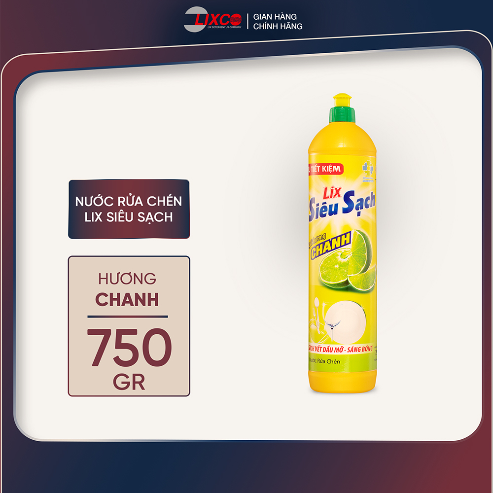 Nước rửa chén Lix siêu sạch hương chanh loại chai 750g NS758 làm sạch vết bẩn dầu mỡ không hại da tay - Lixco Việt Nam