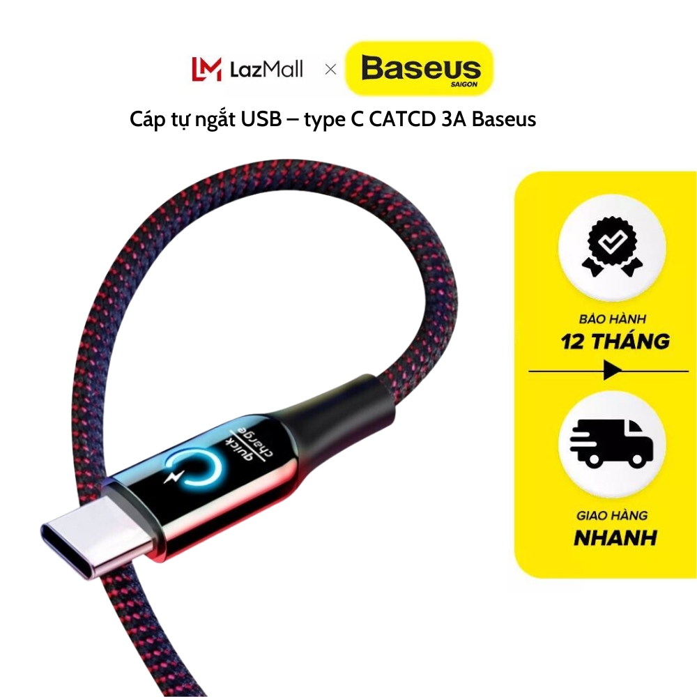 Cáp tự ngắt usb – type c catcd 3a baseus dùng cho samsung, oppo, xiaomi, huawei, xiaomi, laptop, tablet, ipad pro sạc nhanh, tự ngắt, sạc an toàn - catcd