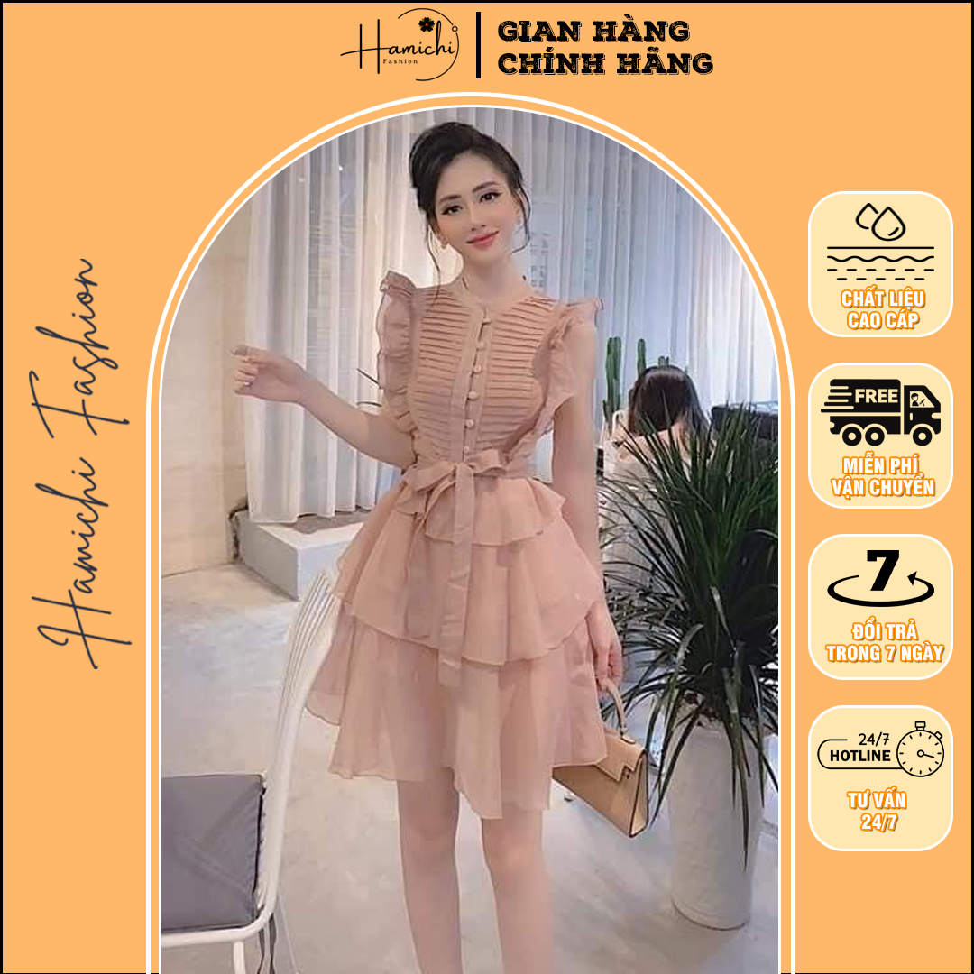 Váy voan hamichi fashion - váy tiểu thư thiết kế xếp li tiểu thư, sang trọng, chất liệu mềm mại họa tiết sang chảnh
