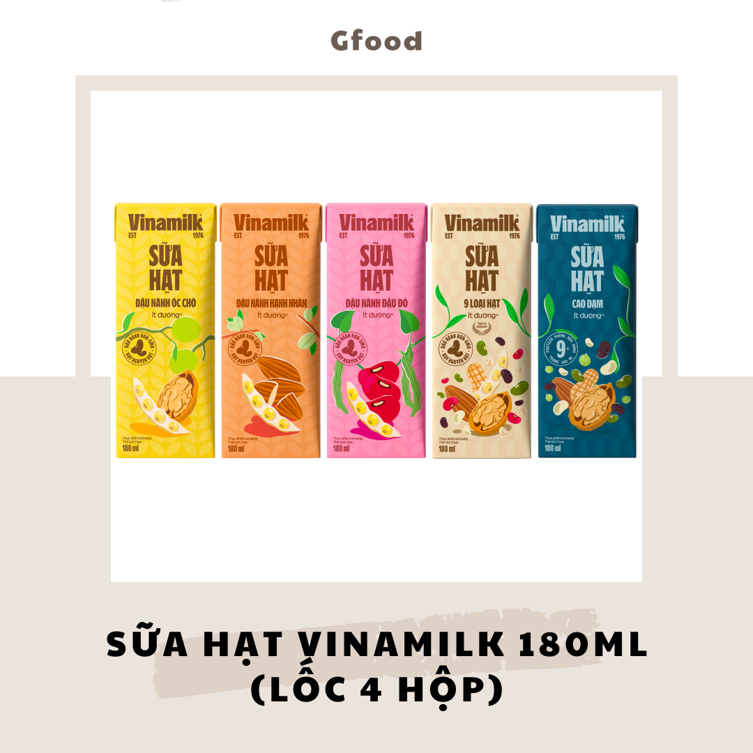 Vinamilk Sữa Hạt Lốc 4 Hộp 180ml (9 Loại Hạt, Cao Đạm, Đậu Nành Mix: Óc Chó, Hạnh Nhân, Đậu Đỏ, Mè Đen)