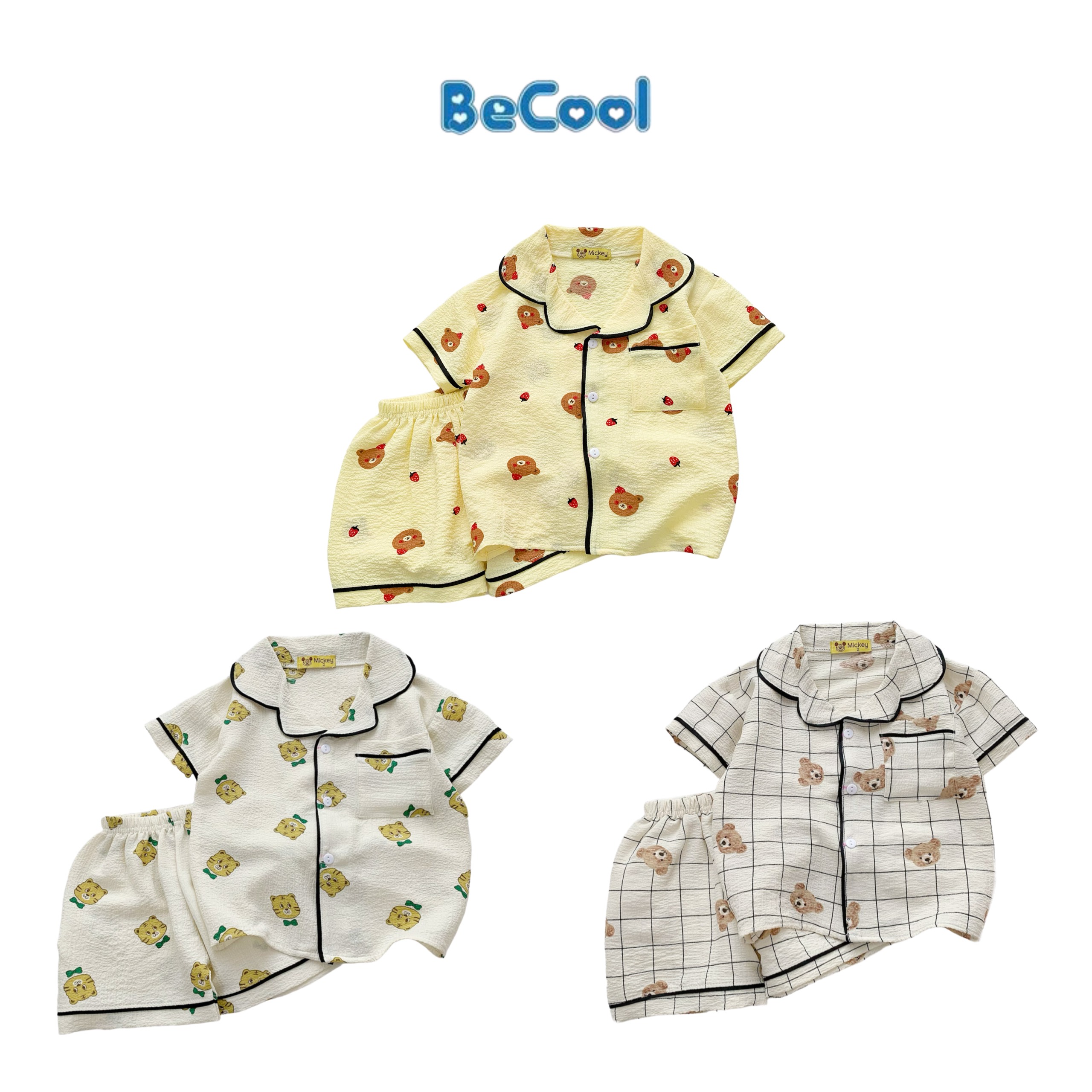 Bộ pizama cộc hổ gấu becool, bộ ngủ cộc chất đũi cho bé từ 8-27kg