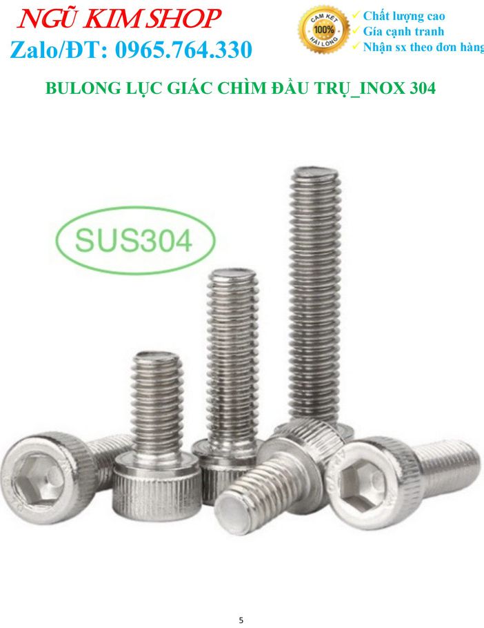 Bulong lục giác chìm đầu trụ m5 inox304