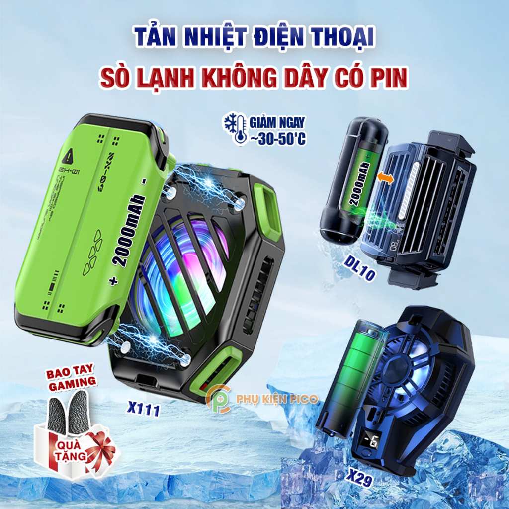 Quạt tản nhiệt điện thoại sò lạnh X3A Pro pin sạc 2000mAh / L08 / DL10 / SL03 / X29 / X111 nam châm