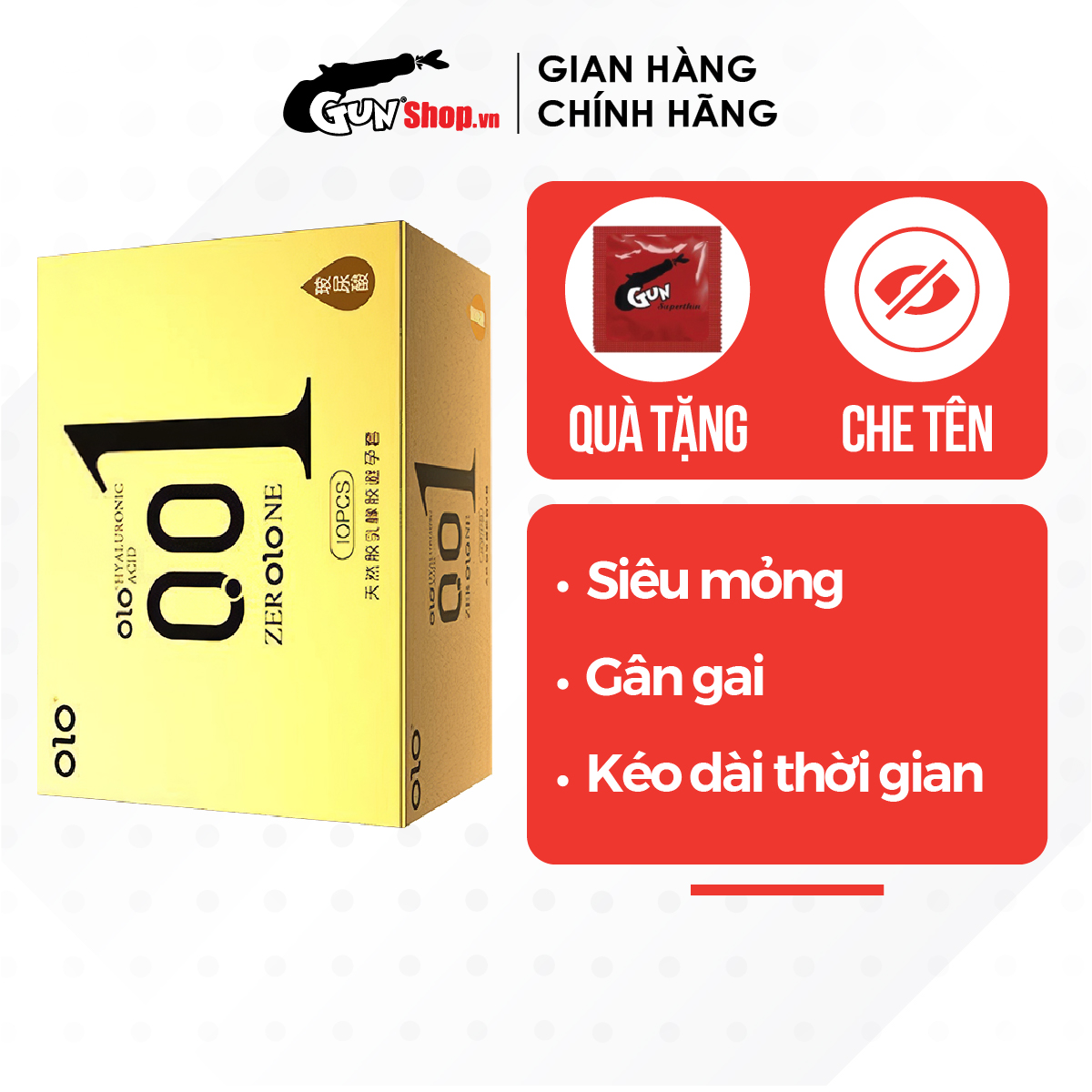 Bao cao su OLO 0.01 gân gai - Siêu mỏng, kéo dài thời gian - Hộp 10 cái | GUNSHOP VIỆT NAM